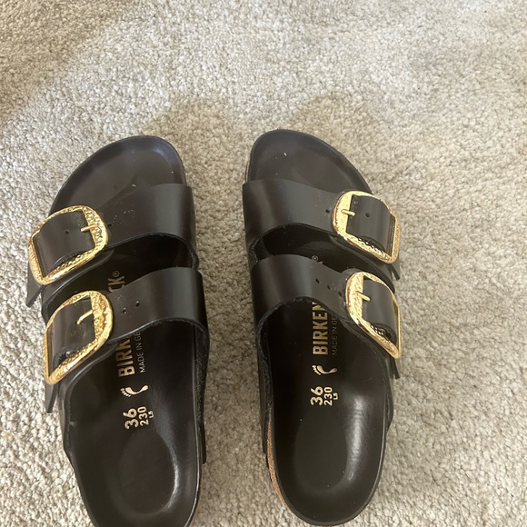 Birkenstock Brown Sandals with Gold Buckles - Picture 3 of 4